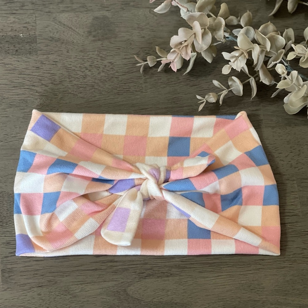Spring plaid faux bow headband
